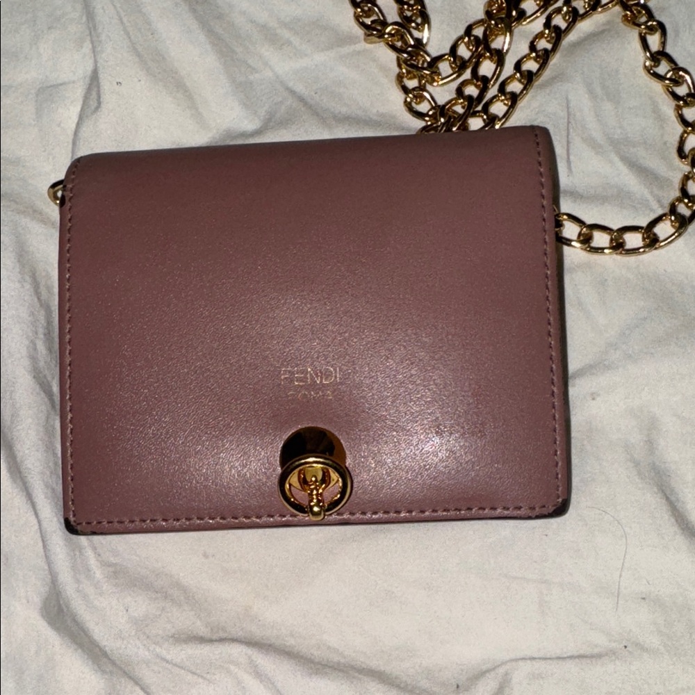 Fendi Mauve Leather Crossbody Bag with Gold Chain